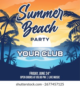 Diseño de Vector de Plantilla de cartel de fiesta de playa de verano