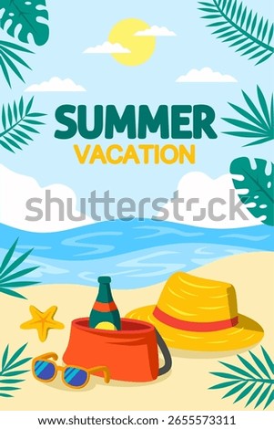 Summer Beach Party Poster Template – Flat Vector Design with Tropical Elements