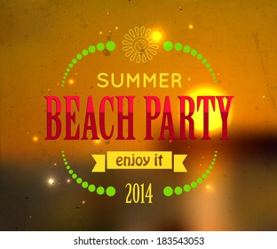 Summer beach party - sunset blurred vector background with typography.