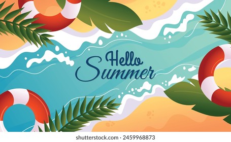 Summer Beach Party Tropical Background Flat Style