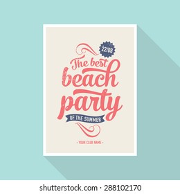 Summer beach party typography poster template. Vector illustration.