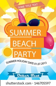 Summer beach party vector poster flier  template with plenty of text space