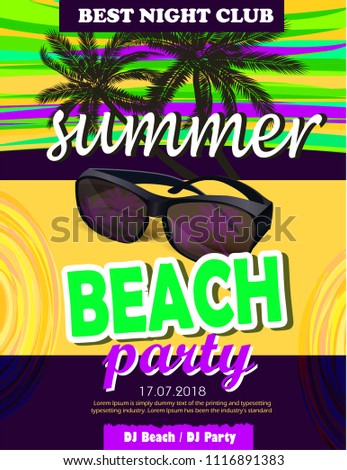 Summer beach party vector poster.