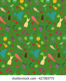 summer beach party vector seamless pattern. hand drawn illustration