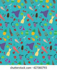 summer beach party vector seamless pattern. hand drawn illustration