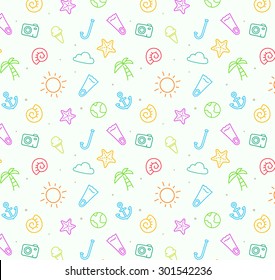 Summer beach pattern background for summer. Vector eps 10. Starfish sun sea palm 