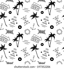 Summer beach pattern in old school tattoo style, vector