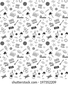Summer beach pattern in old school tattoo style, vector