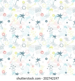 Summer beach pattern in old school tattoo style, vector EPS10