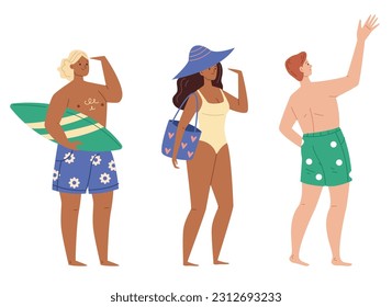 Summer beach people isolated set. Vector graphic design illustration
