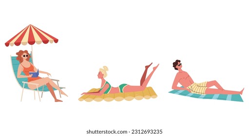 Summer beach people isolated set. Vector graphic design illustration
