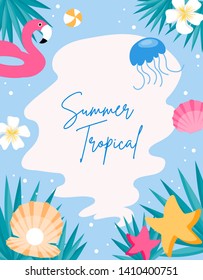 Summer Beach People and Tropical Background. cartoon vector illustration.