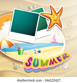 Summer beach with photos and  starfish