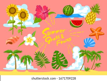 
Summer beach plants and fruits illustration.