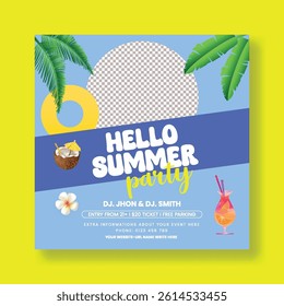 summer beach or pool party editable social media post, banner, summer web banner for summer fashion sale offer template, Holiday and tour advertisement background, summer social media poster