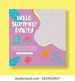 summer beach or pool party editable social media post, banner, summer web banner for summer fashion sale offer template, Holiday and tour advertisement background, summer social media poster