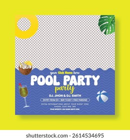 summer beach or pool party editable social media post, banner, summer web banner for summer fashion sale offer template,  Holiday and tour advertisement background, summer party square poster or flyer