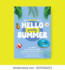 summer beach pool party editable print flyer or poster for summer fashion sale poster template, summer Holiday and tour advertisement background, summer leaflet, brochure cover design