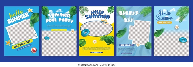 summer beach pool party editable print flyer or poster set for summer fashion sale poster template bundle, summer Holiday and tour advertisement background, summer leaflet, brochure cover design pack