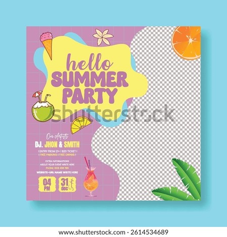 summer beach or pool party editable social media post, banner, summer web banner for summer fashion sale offer template,  Holiday and tour advertisement background, summer party square poster or flyer