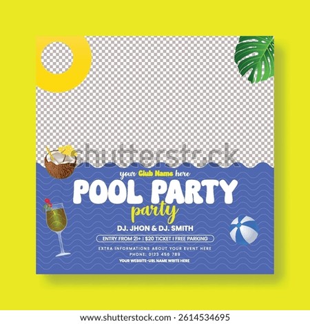 summer beach or pool party editable social media post, banner, summer web banner for summer fashion sale offer template,  Holiday and tour advertisement background, summer party square poster or flyer