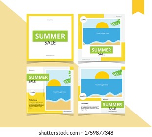 Summer beach post social media. Template design