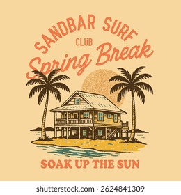 summer beach poster illustration. summer beach graphics. adventure surfing vector. retro long beach Vintage hand drawing . summer graphic tee. girls fashion design. vintage t-shirt design. tropical vi