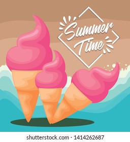 summer beach poster with set of ice cream
