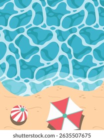 Summer beach poster set with an umbrella and a beach ball.