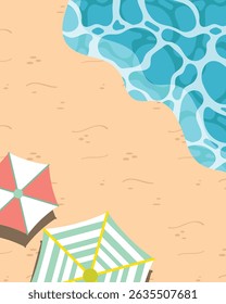 Summer beach poster set with an umbrella and a beach ball.