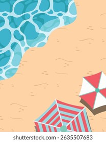 Summer beach poster set with an umbrella and a beach ball.