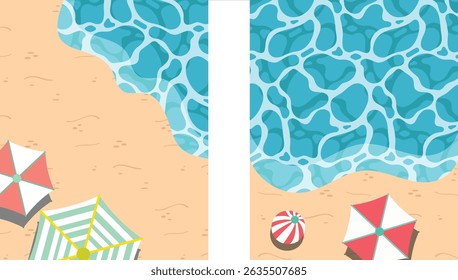 Summer beach poster set with an umbrella and a beach ball.