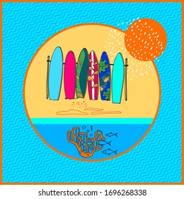 Summer beach print. Hello Summer, holiday concept. Pop art. Summer holiday. Vector illustration