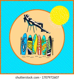 Huella de playa de verano. Adiós Verano, concepto de vacaciones. Arte pop. Vacaciones de verano. Ilustración del vector