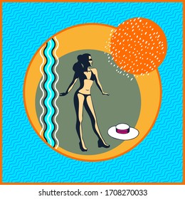 Sommerstrand. Hallo Sommer, Urlaubskonzept. Pop Art. Sommerurlaub. Vektorillustration