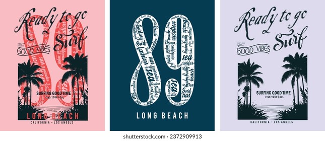 summer beach print with typography, three color combination, Beach Paradise Print T-shirt Graphics Design, typography slogan on palm trees background for summer fashion print