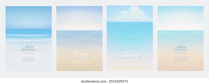 Paisagem realista de praia de verão para cartaz, banner web, capa, livreto ou cartão de saudação. Fundo 3d Seascape. Fundo de viagem desenhado à mão no mar ou no oceano. Ilustração vetorial