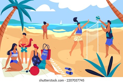 Summer beach recreation or activity, vector banner