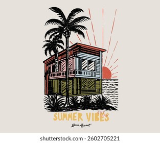 Summer beach resort artwork. Tropical eco resort.