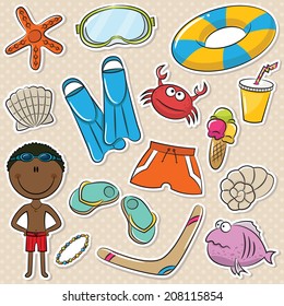 Summer Beach Rest African-American Boy Stickers Set