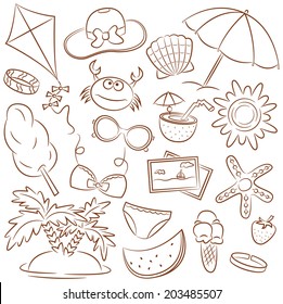 Summer Beach Rest Doodle Icons Set