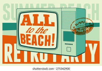 Summer beach retro party typographical poster. Vector illustration.
