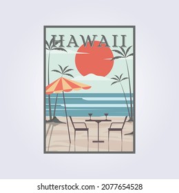 summer beach retro vintage poster, leisure in the island