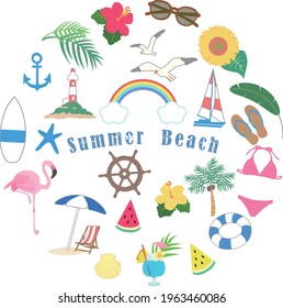 Summer beach round icons illustration set
