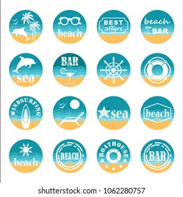 Summer beach round icons. Vector illustration