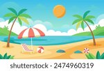 Summer beach scene banner design background