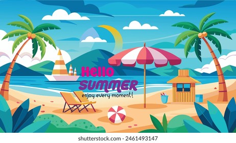 Summer beach scene banner design background