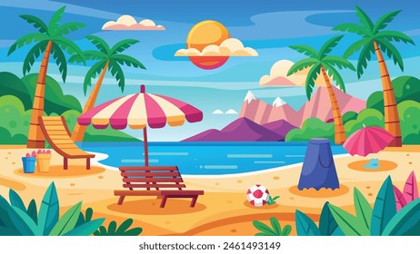 Summer beach scene banner design background