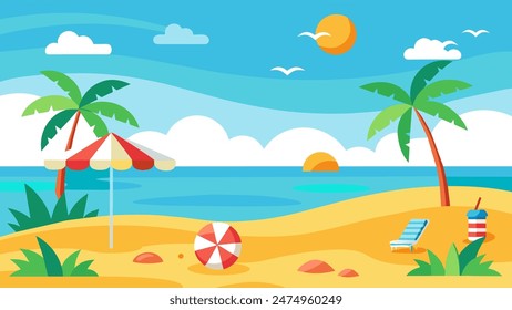 Summer beach scene banner design background