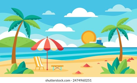 Summer beach scene banner design background
